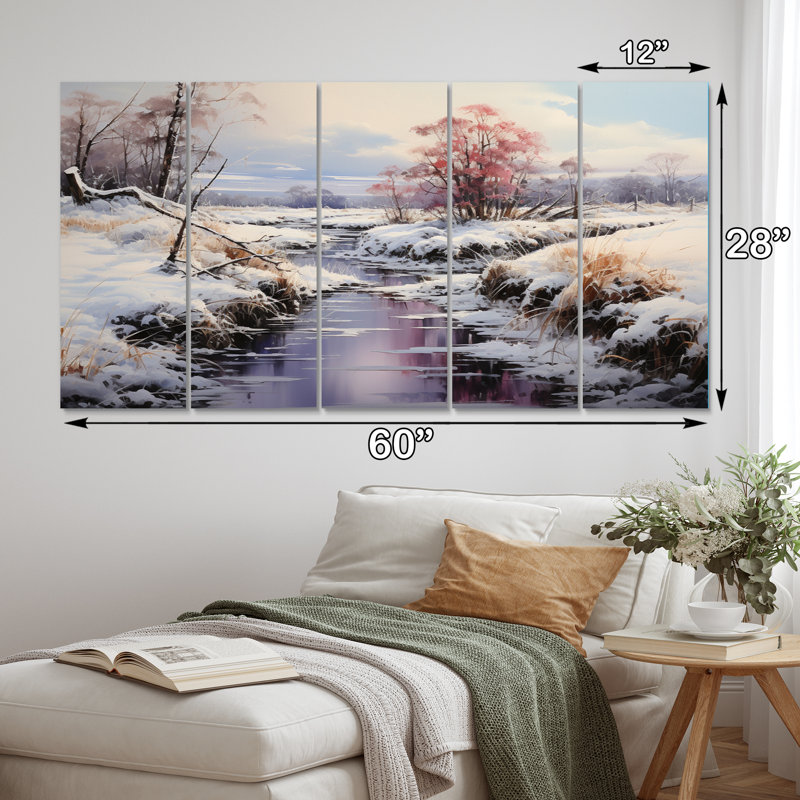 «Winter Reverie Landscape II - Landscape», reproduction sur toile - 5 panneaux égaux