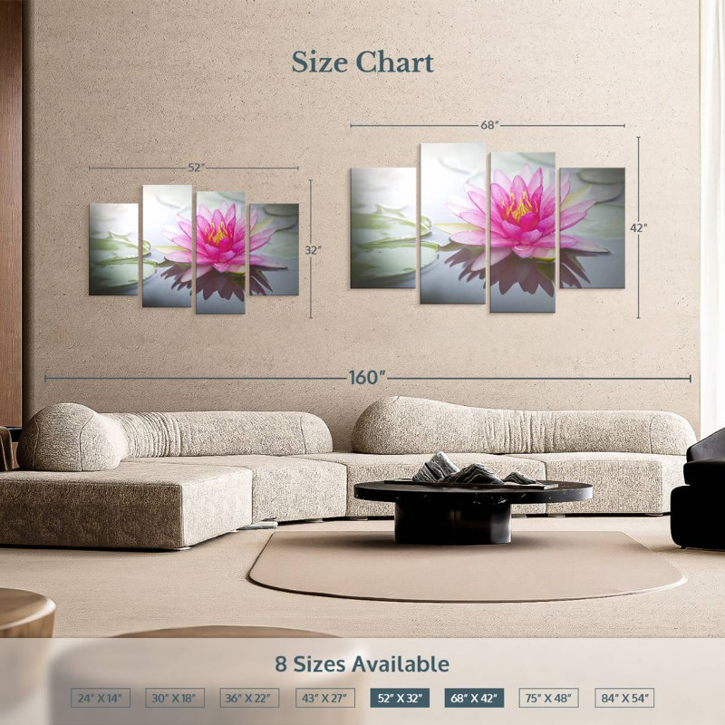 Harnek lotus rose rayonnant, H 32 po x l 52 po