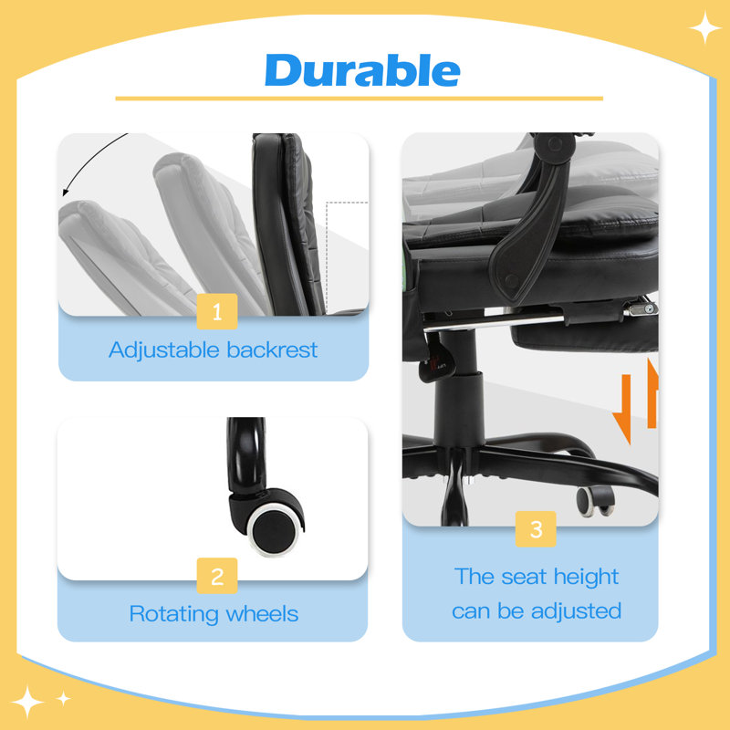 7-Point Vibrating Massage Office Chair, High Back Executive Office Chair with Lumbar Support, Footrest, Adjustable Height