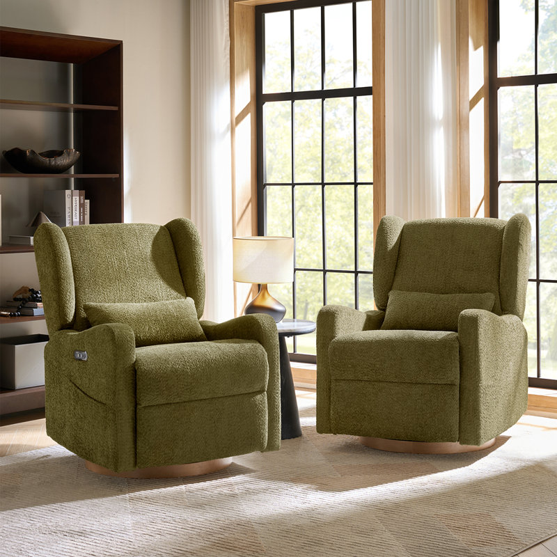 Ceandra 29.5" Wide Swivel Glider Power Recliner with Built-In Nightlight, Moss