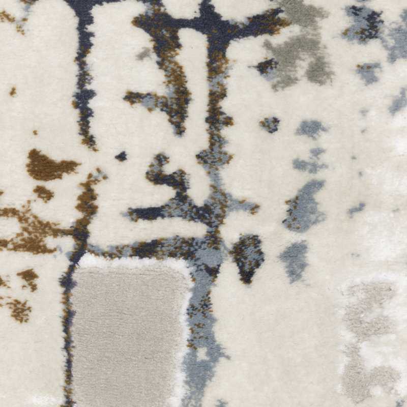 Tapis 3 pi x 5 pi gris, bleu, brun, ivoire et bleu foncé résistant aux taches