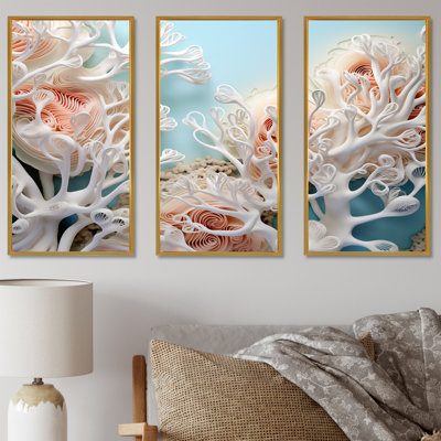 «Pink Basket Starfish Underwater Elegance», ensemble de reproductions d'art mural corail