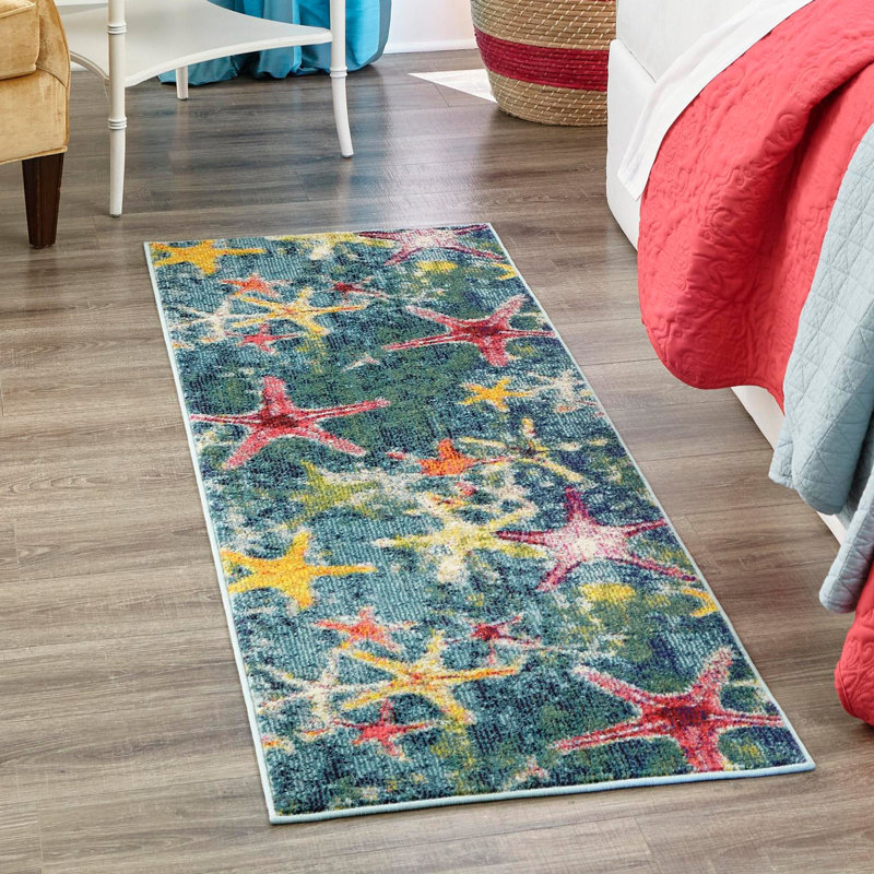 Tapis bleu marine à motif animalier Esposito, Tapis de couloir 2 pi 2 po x 6 pi 9 po
