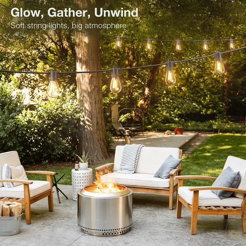 Guirlande de 50 lumières DEL d'extérieur à intensité variable avec minuterie et 3 modes d'éclairage, 16 lumières de patio imperméables et connectables pour la cour et les fêtes