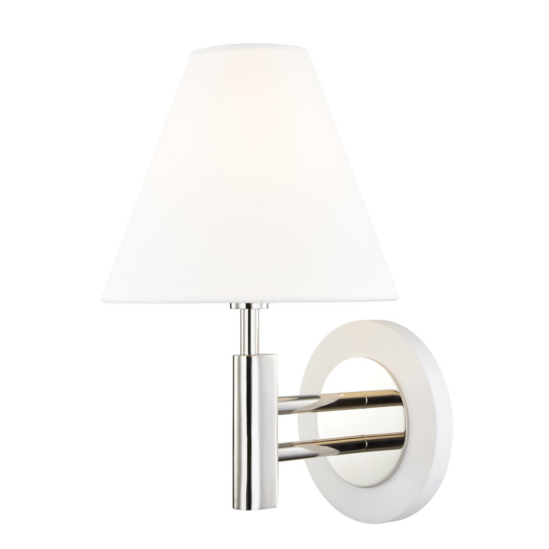 Robbie Steel Candle Wall Light, Polished Nickel/White