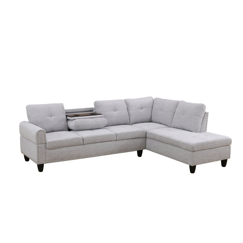 97.5" L-Shaped Sectional Sofa With Built-In Cup Holders