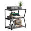Meuble média industriel à 2 niveaux - Cadre en métal noir mat avec tablettes en bois gris foncé, rangement ouvert pour équipement audiovisuel, consoles de jeu et décoration