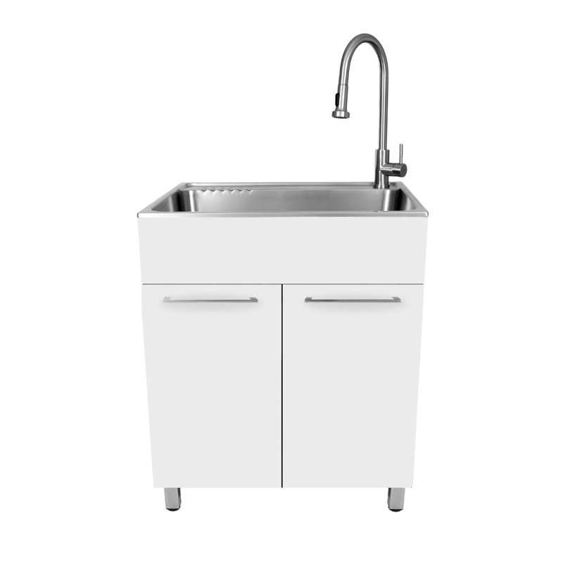 All-In-One 28" W X 22" D White Free Standing Laundry Sink With Faucet