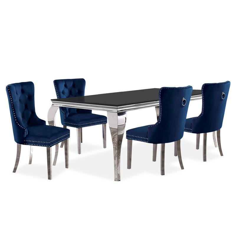 Ensemble de table de salle à manger 5 pièces Rummel, Noir, Bleu
