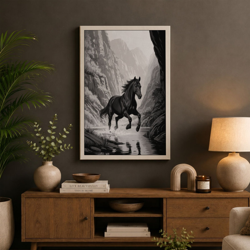 Horse in Stone Canyon Minimalist - Wrapped Canvas, 36x24 - 91.4 x 61.0 cm, Terracotta Border