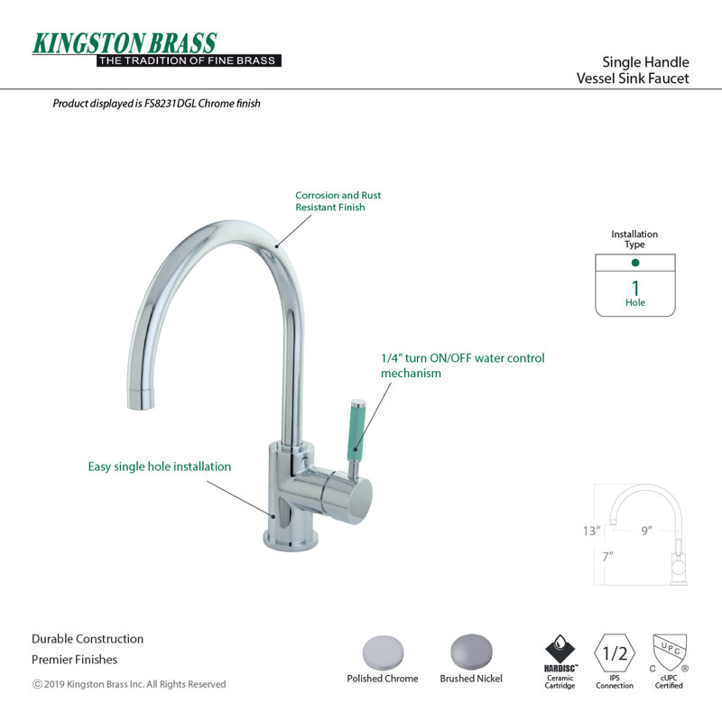 Robinet d'évier de navire Green Eden, Chrome poli