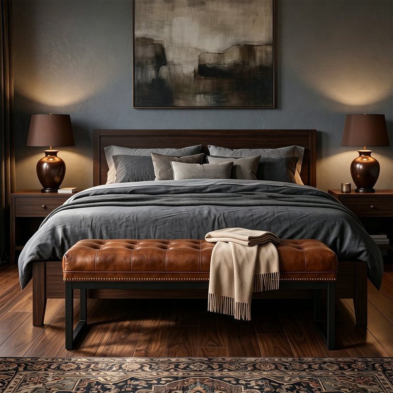 Banc d'entrée vintage capitonné de 120 cm (47,2 pouces), banc de lit en métal en forme de U avec décoration cloutée, Brun