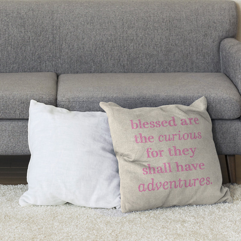 Coussin de sol curiosité inspirant, H 28 po x l 28 po, Blanc / Rose
