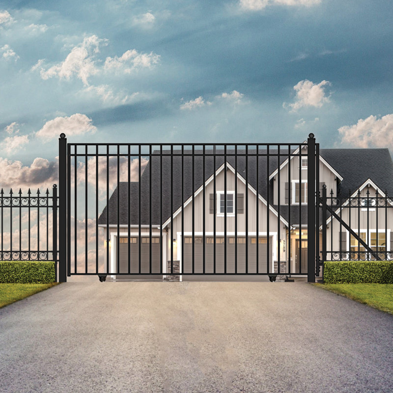 Madrid Style Black Steel Driveway Gate with Hardware and Posts