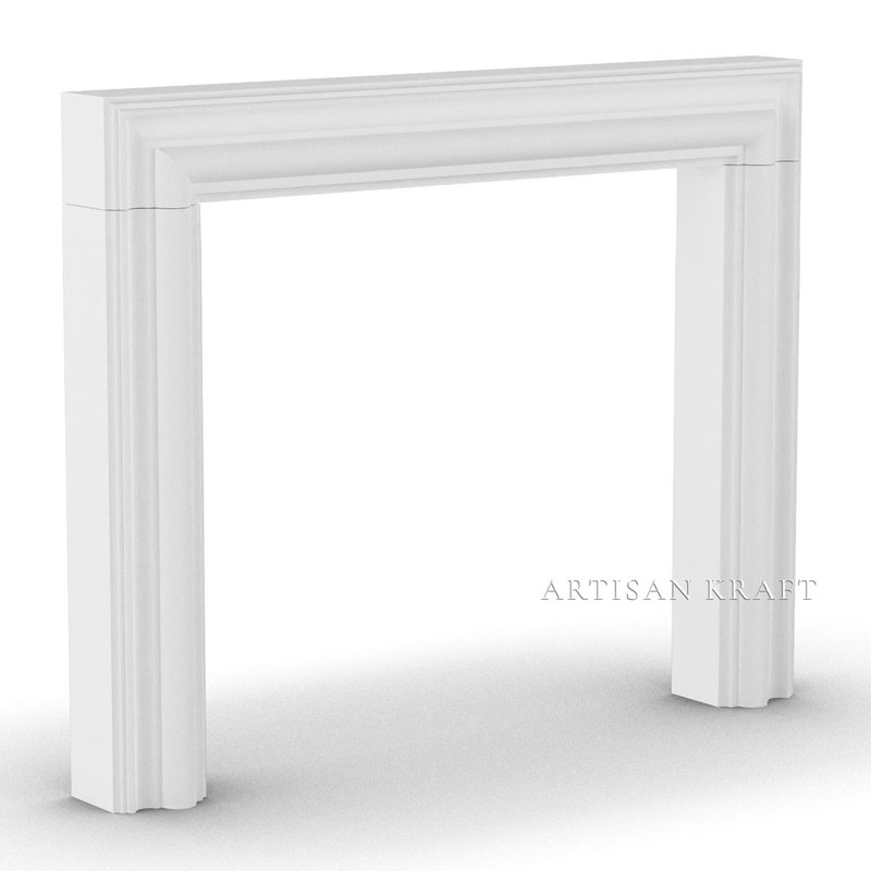Modern Bolection Cast Stone Fireplace Surround with Bullnose Hearth, Natural, 7.5" D x 65" W x 52" H