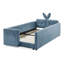 Lit simple tapissier Boucle avec oreilles de lapin, rail et rangement, tête de lit bleue ciel dans la chambre-130530601