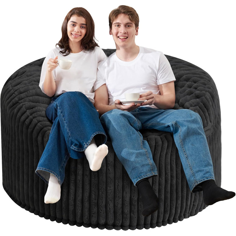 4 FT Bean Bag Chair,4' Big Bean Bag,Large Bean Bag Chairs For Adults With Memory Foam Filled,Comfy Beanbag Chairs Soft Bean Bag Sofa With Dutch Corded Plush Cover-Black