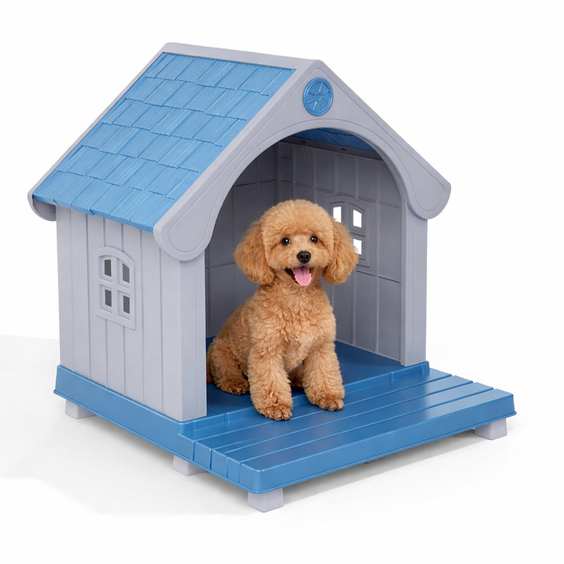 Grande niche pour chien d'extérieur, Gris Antarctique / bleu