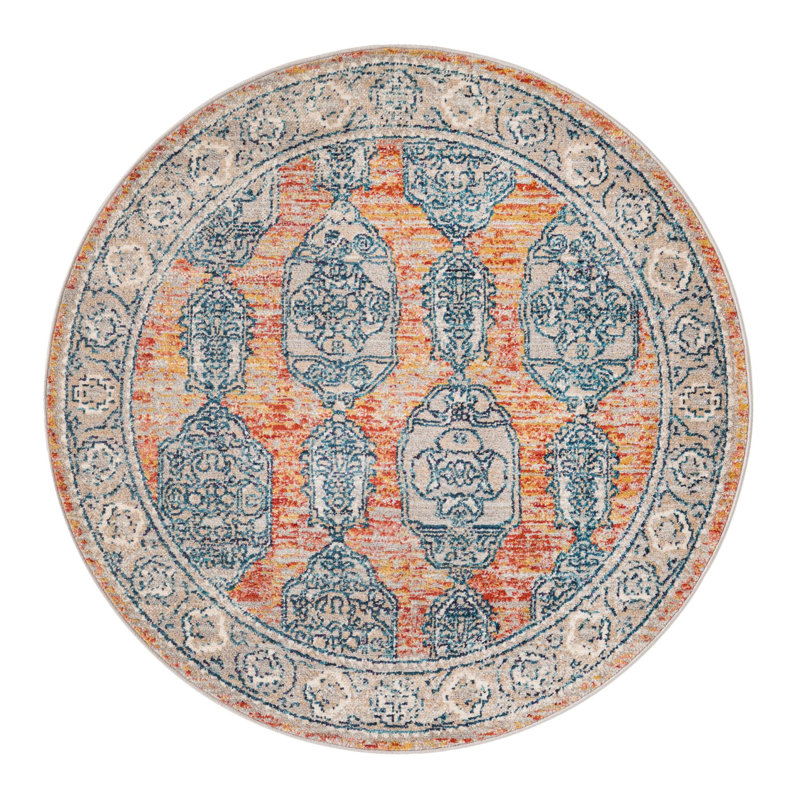 Gause Moroccan Area Rug, Round 3'11", Brick Red