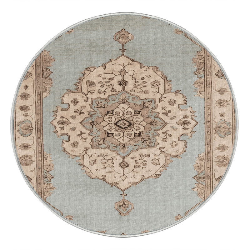 Tapis beige lavable à la machine Afyon, Rond 6 pi