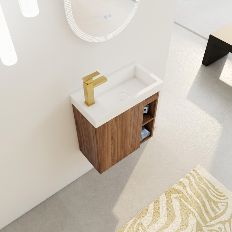 Jahlon 19'' Single Bathroom Vanity with Plastic Top, White, Walnut