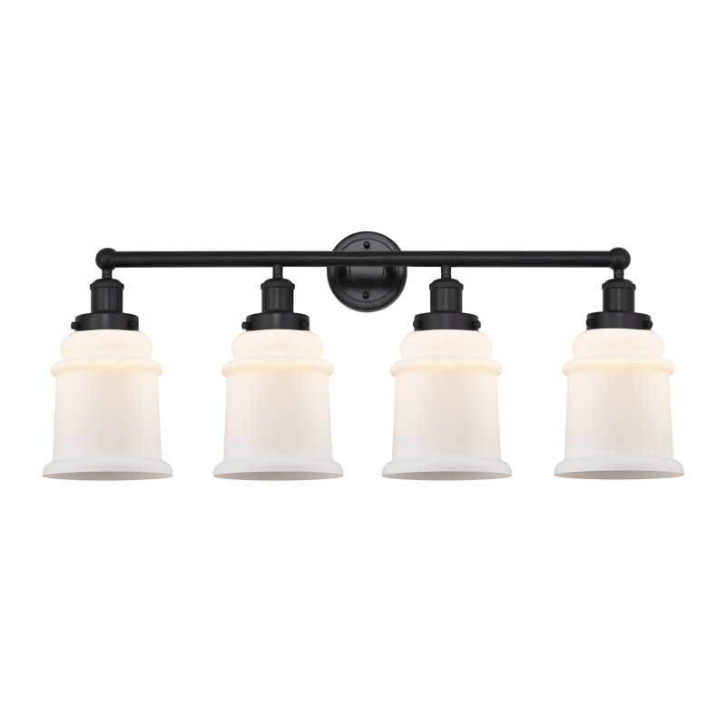 Éclairage pour meuble-lavabo de salle de bain 4 lumières Cailen de la collection Edison, Noir mat, Blanc mat