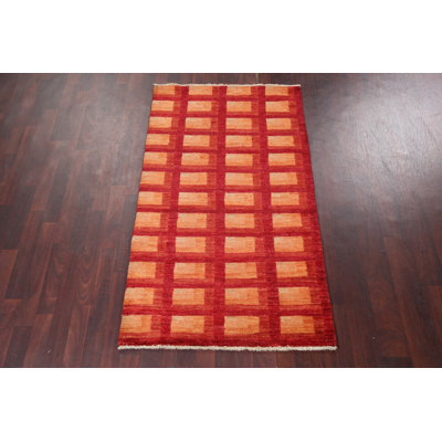 Tapis géométrique rouge fait à la main Gabbeh 3 x 6