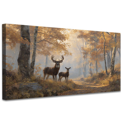 Grande nature Dreketi - Automne, décoration murale en toile pour la maison, peinture de scène de cerf paisible pour chambre à coucher et salon, œuvre d'art encadrée en pin, 30 po x 60 po