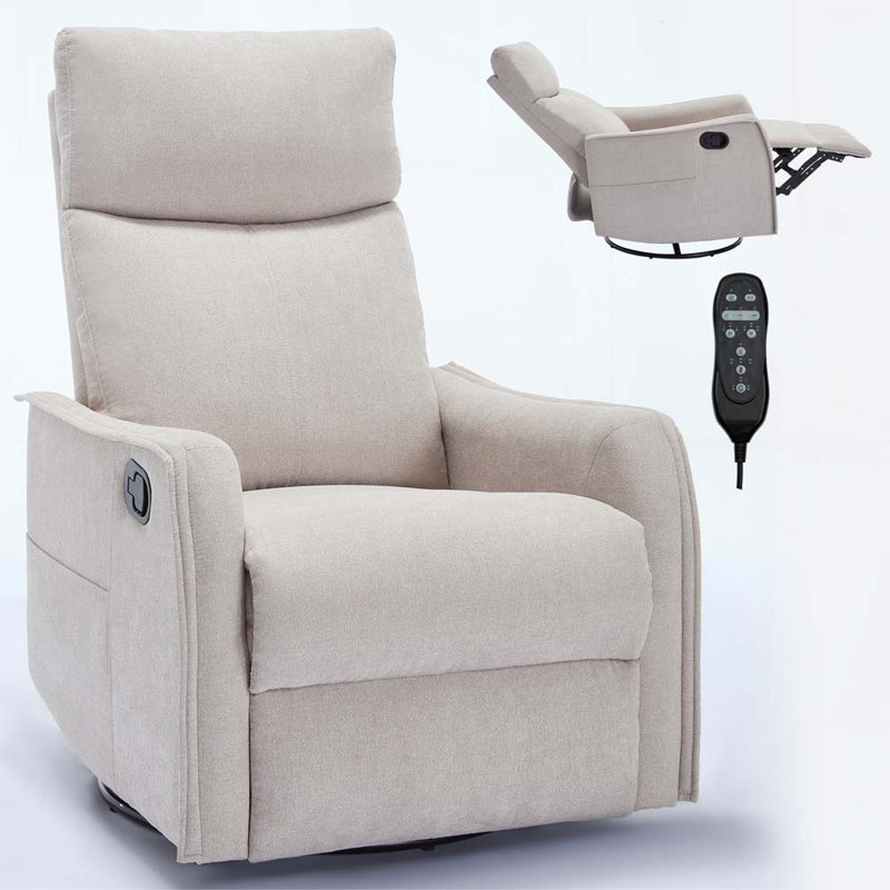 Chenille Swivel Manual Recliners with Heat Massage, Beige
