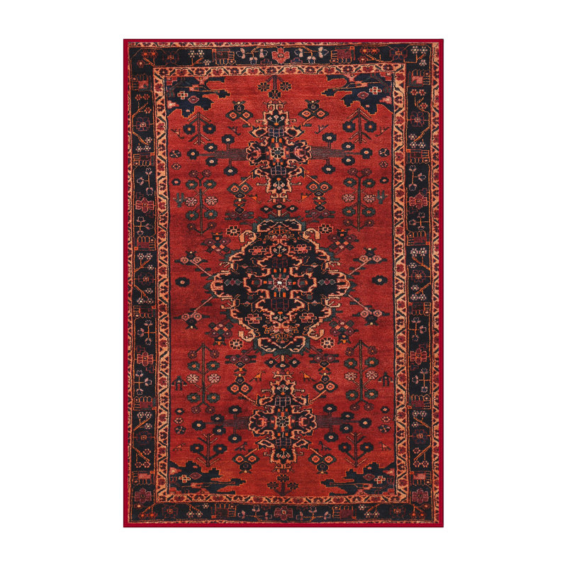 Tapis traditionnel noir / rouge / blanc, Rectangle 5 pi x 7 pi