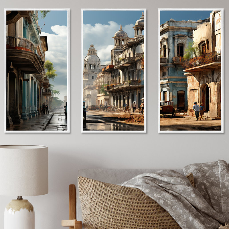 Ensemble de salon cubain Colonail Architecture Heritage - Cuba Wall Art, Cadre flottant blanc, H 32 po x l 48 po x P 1 po