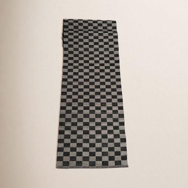 Handloomed Checkered Table Runner, Black