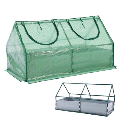 Aoodor 4x2x2 FT Raised Garden Bed with Mini Greenhouse Cover, PE Planter Box Kit with Windows