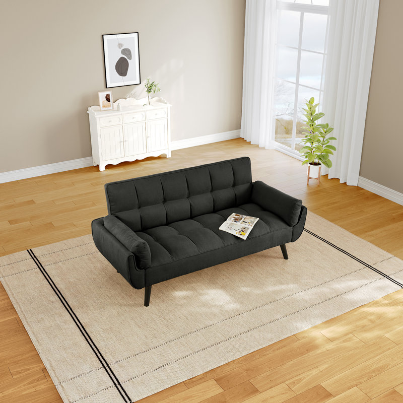 Futon Sofa Convertible Modern Linen Futon Couch, Comfy Sleeper Sofa, Dark Gray