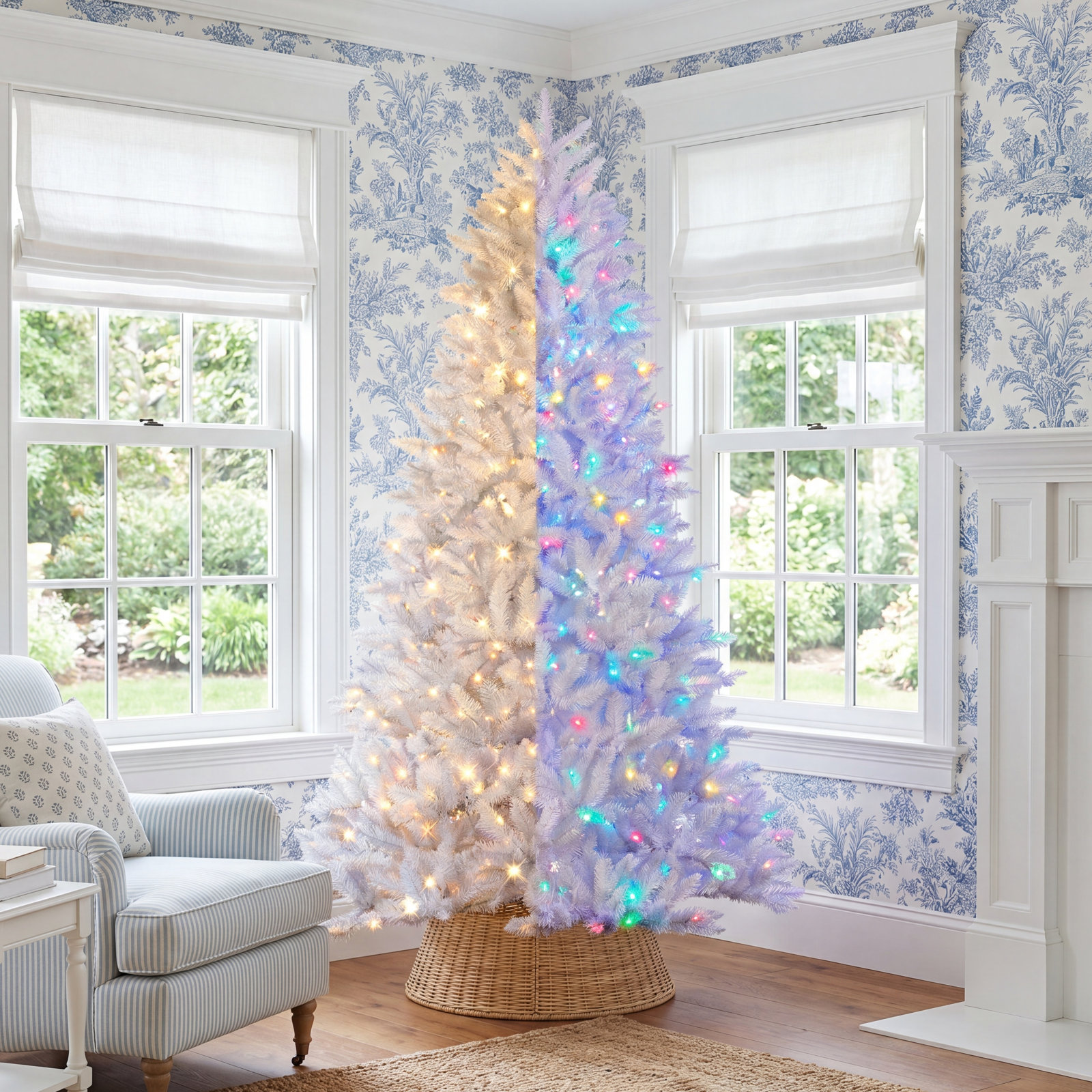 Kaireece White 7.5' Pre-Lit Pine Christmas Tree