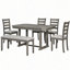 Ensemble de table de salle à manger en bois d'hévéa 6 pièces avec placage en bois massif et coussin moelleux (brosse métallique)-1324924021