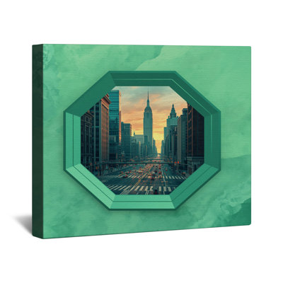 Cityscape Through Octagon Canvas Gallery Wrap in Many Sizes