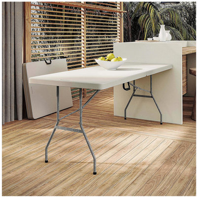 Techni Home 6 FT Granite White Folding Table, with easy-grip handle