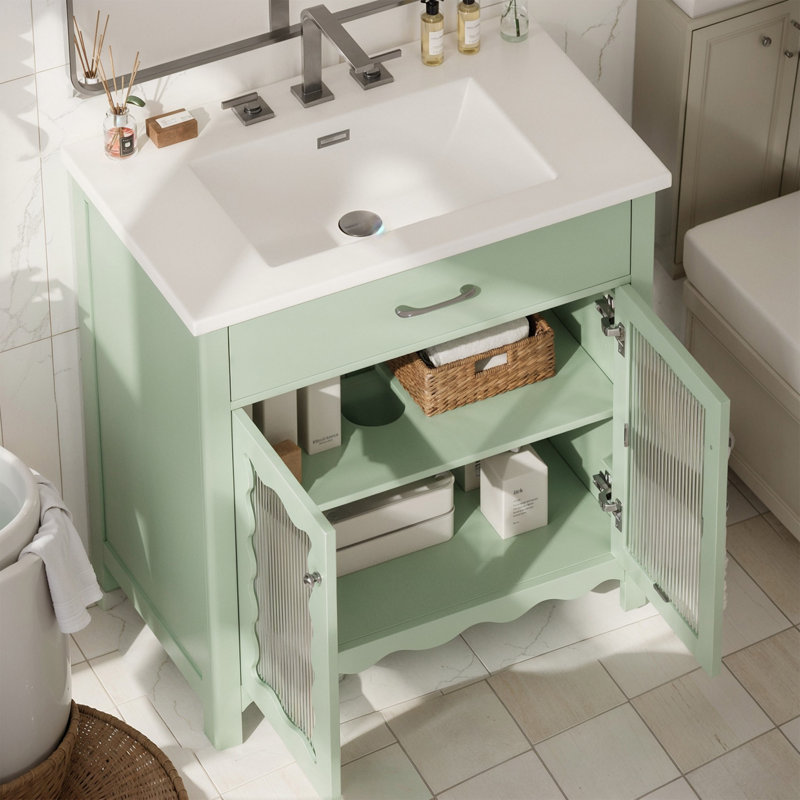 Meuble-lavabo 31 po avec verre trempé, Vert