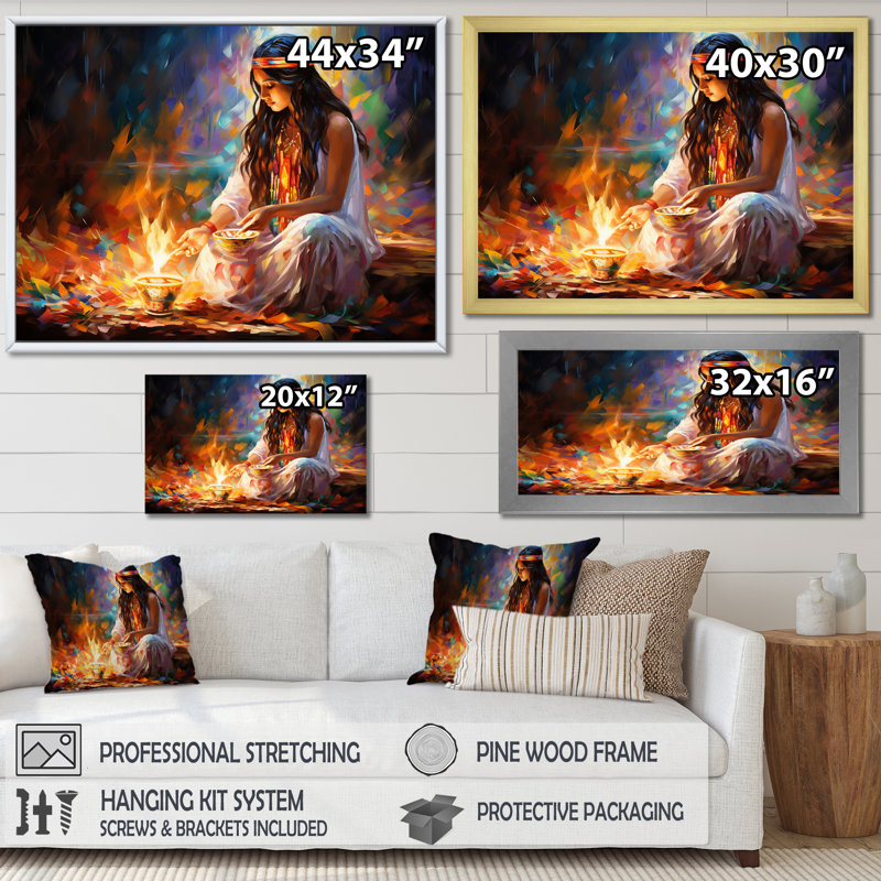 Décoration rituelle amérindienne I - décoration murale d'art amérindien, Toile tendue, H 24 po x l 32 po x P 1 po