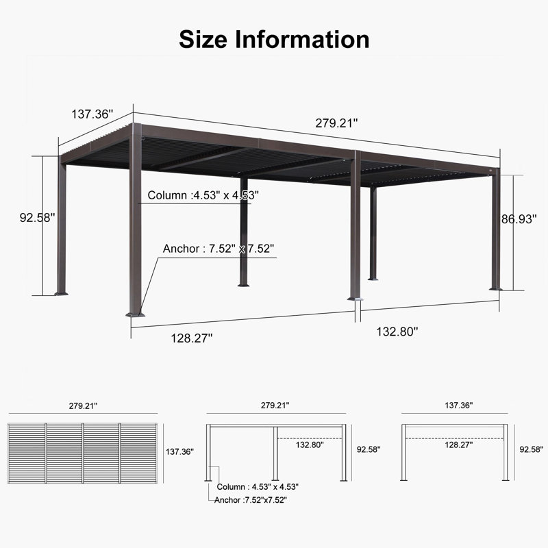 Pergola en aluminium mauve, H 92,58 po x l 279,21 po x P 137,36 po