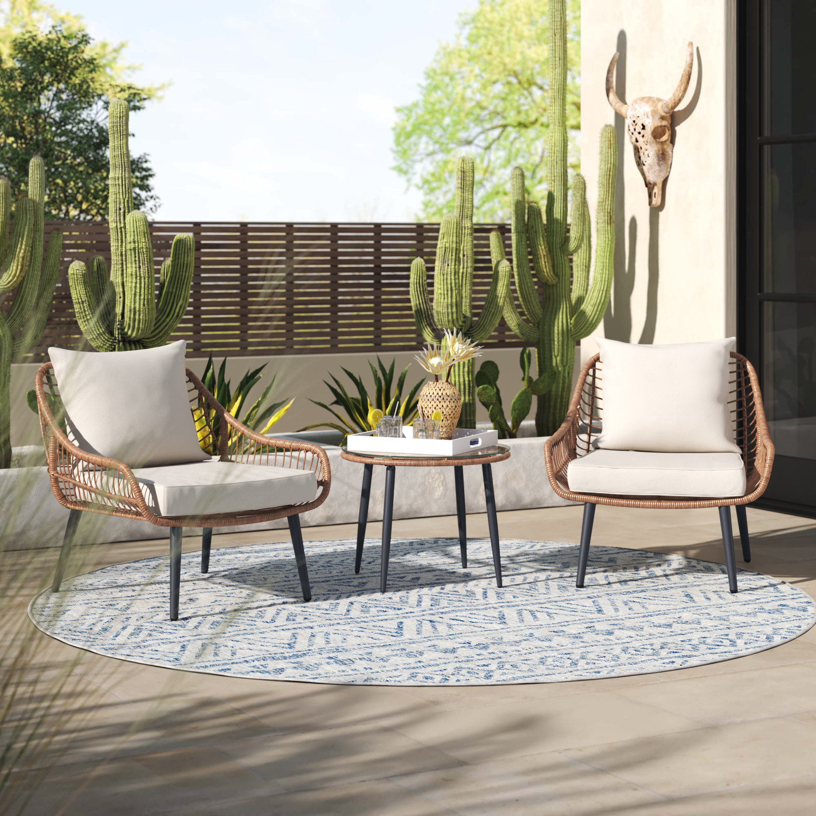 Mistana™ Aiello Piece Rattan Seating Group with Cushions