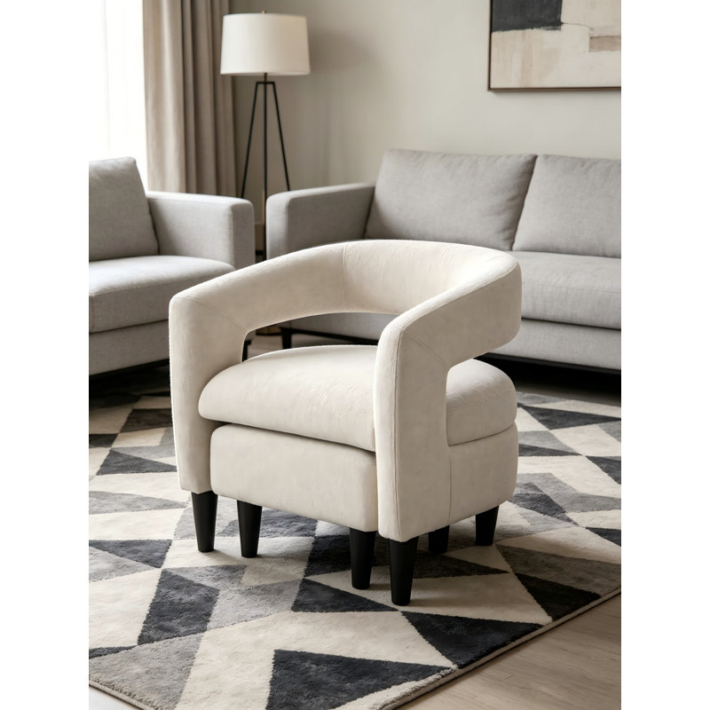 Fauteuil d'appoint courbé beige avec repose-pieds assorti, fauteuil de lecture compact en bois massif avec pieds fuselés pour le salon et la chambre à coucher