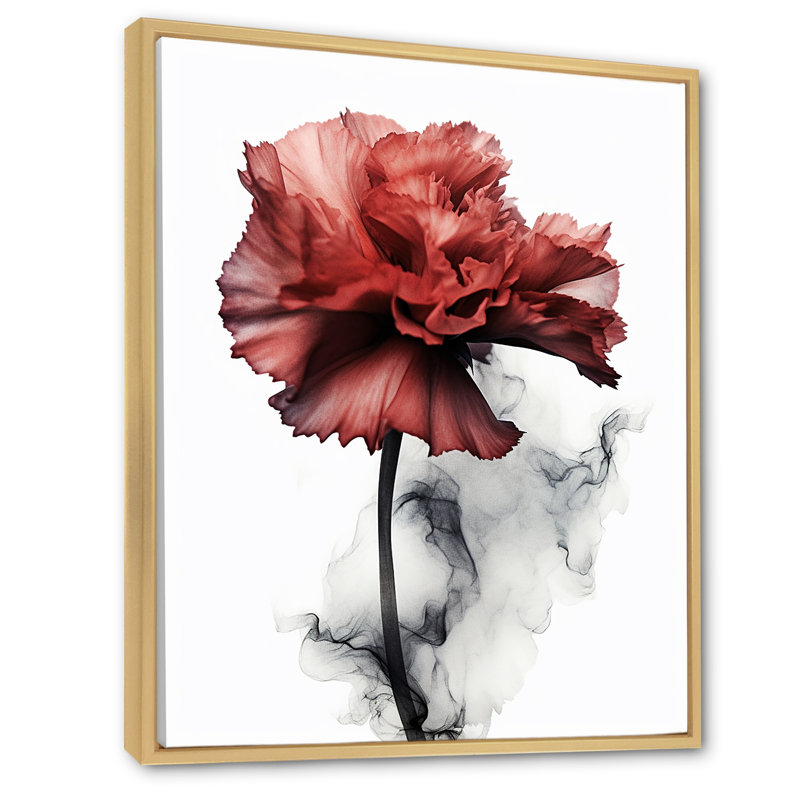 " Red Carnation On Monochrome Liquid Ink ", 44" H x 34" W x 1.5" D, Natural Floater Frame