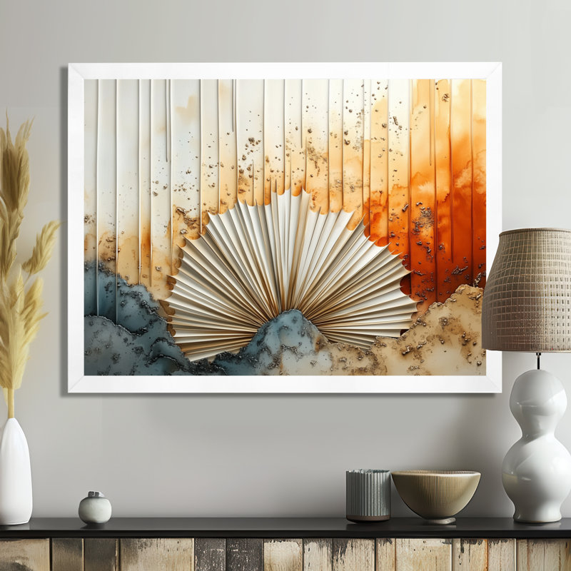 Rayon de soleil du désert I - Tableau abstrait bohème encadré, H 12 po x l 20 po, White Picture Framed