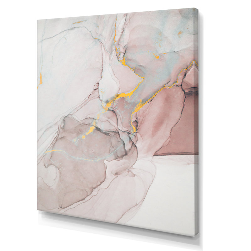 Gris et rose marbré art ondulations - décoration murale moderne en toile, L 30 po x H 40 po, Toile tendue