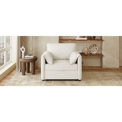 Fauteuil-lit blanc 3 en 1 avec canapé-lit convertible, multifonctionnel, tissu en lin, fabrication en métal, fauteuil facile à assembler, pièce, assemblage respirant