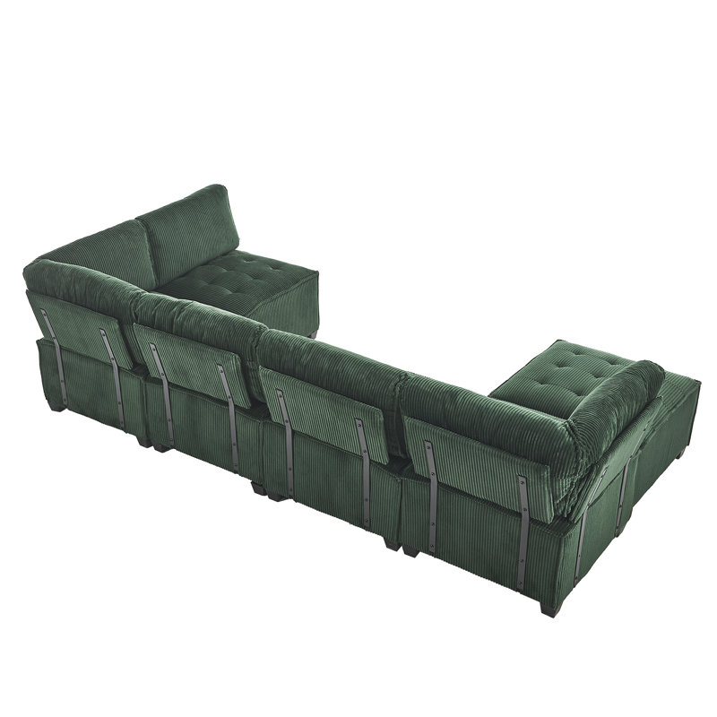 Canapé modulaire Cozy, méridienne réversible en forme de U, 6, modulaire chic et chaleureux, Émeraude