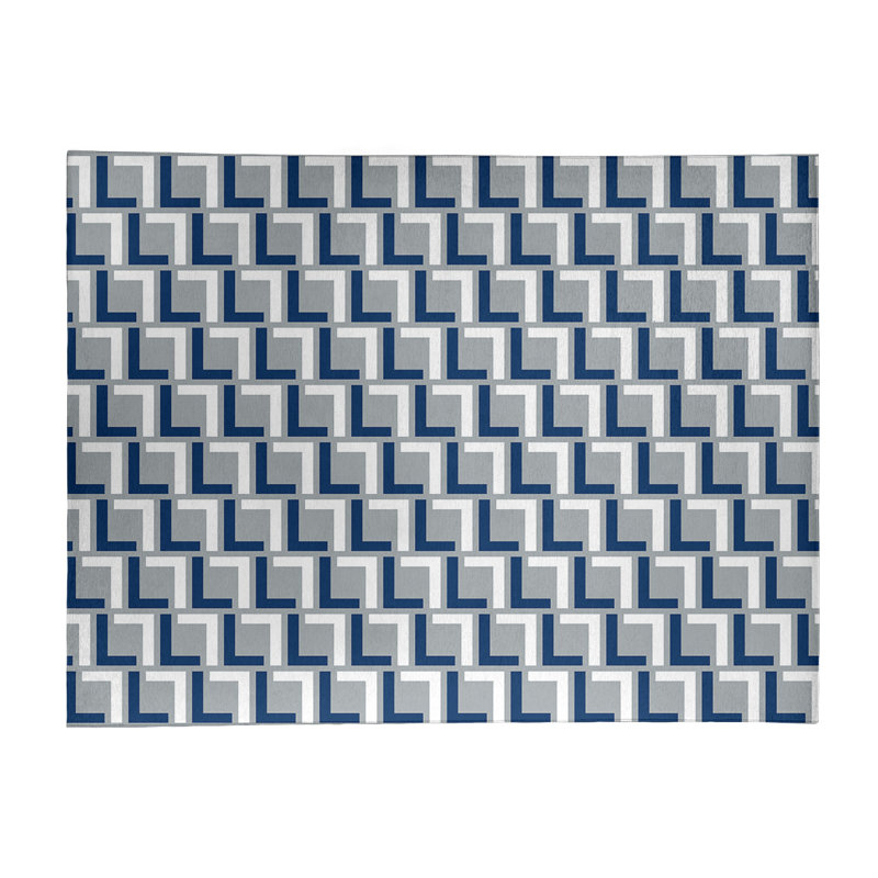 Tapis géométrique gris / bleu / blanc, Rectangle 2 pi x 3 pi
