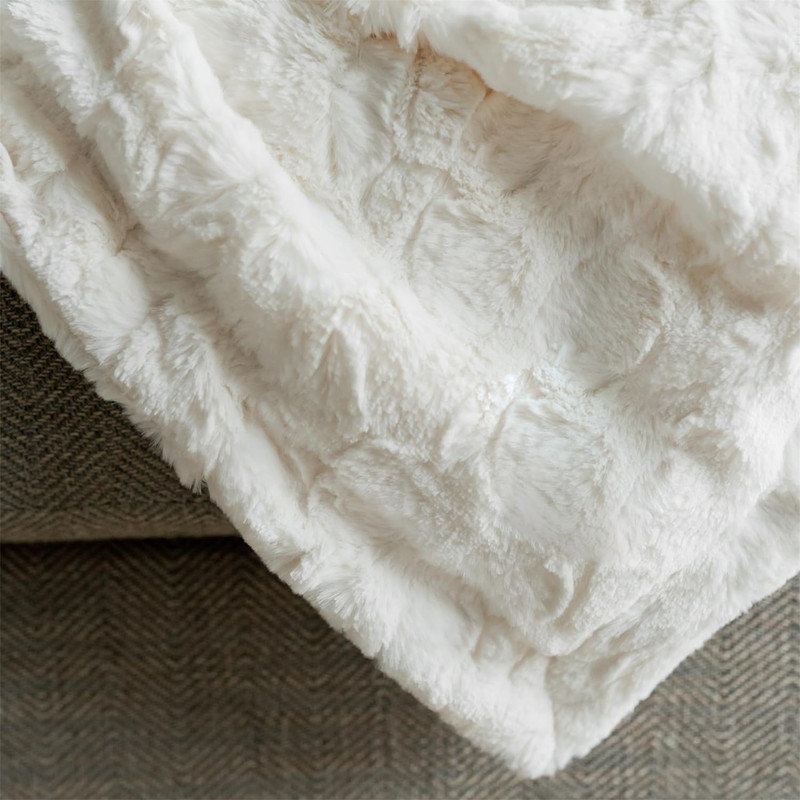 Queen Size White Faux Fur Reversible Throw Blanket